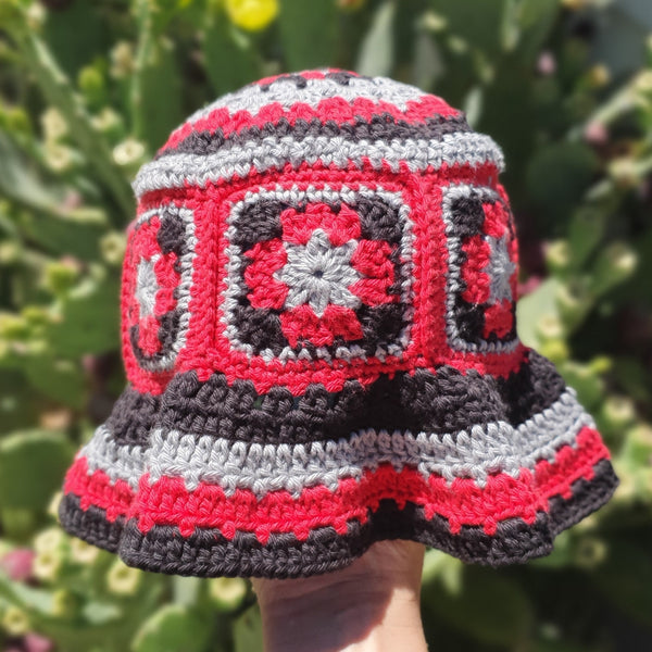 Crochet Bucket Hat - Red Granny Square