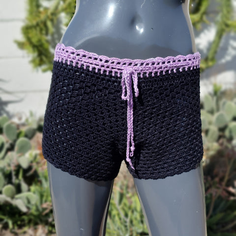 Crochet Shorts - Black/Lilac